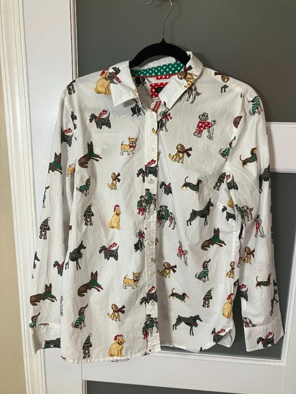 Talbots Dogs of Christmas Modern Classic Shirt Cotton Holiday Button Down - L
